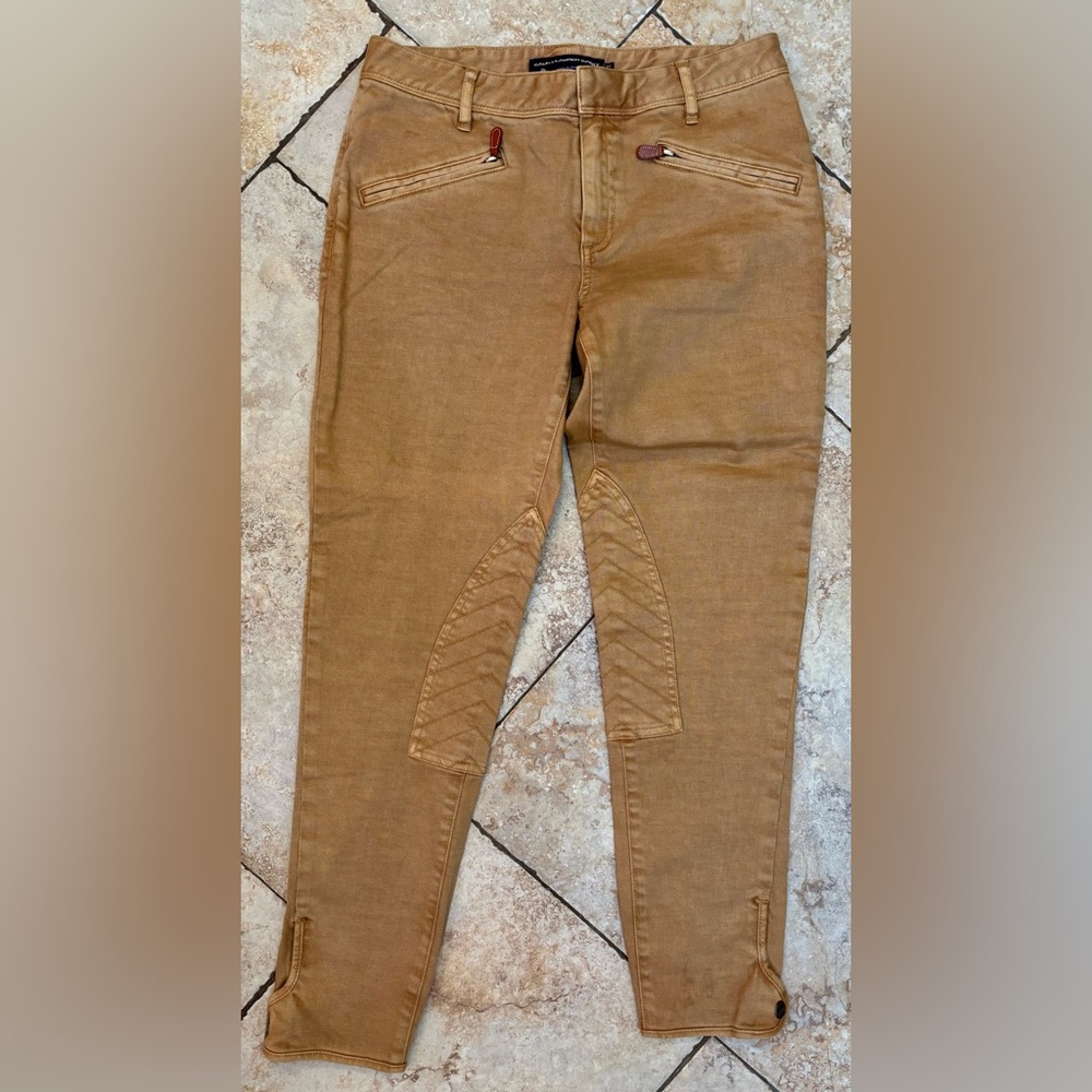 Ralph Lauren Jodhpurs Patch Equestrian Riding Breeches Beige Stretch Pants Sz 29